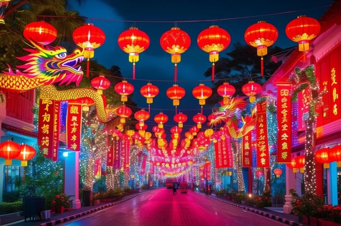 Malaysia is decorated with colorful lights for Chinese New Year